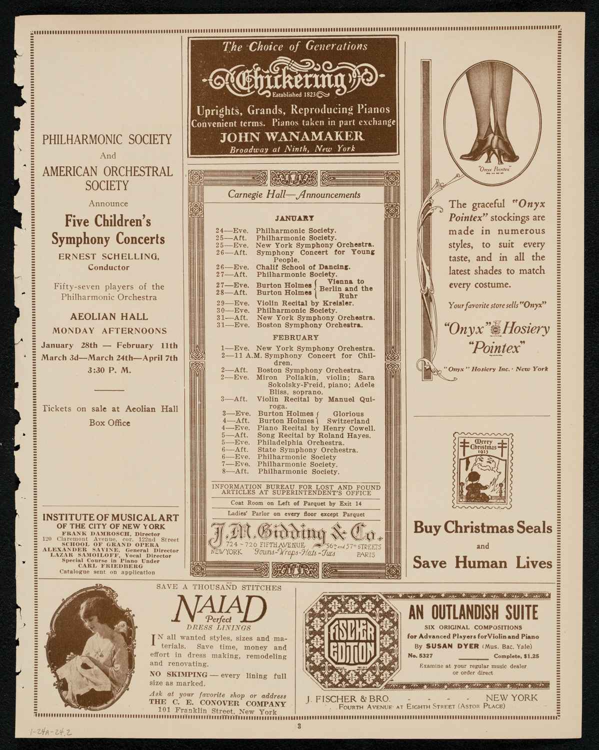 New York Symphony Orchestra: Beethoven Cycle, January 24, 1924, program page 3