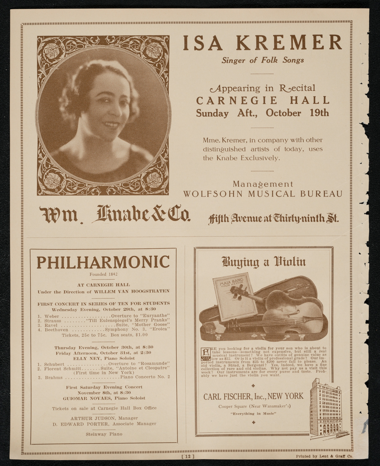 Florence Stern, Violin, October 18, 1924, program page 12