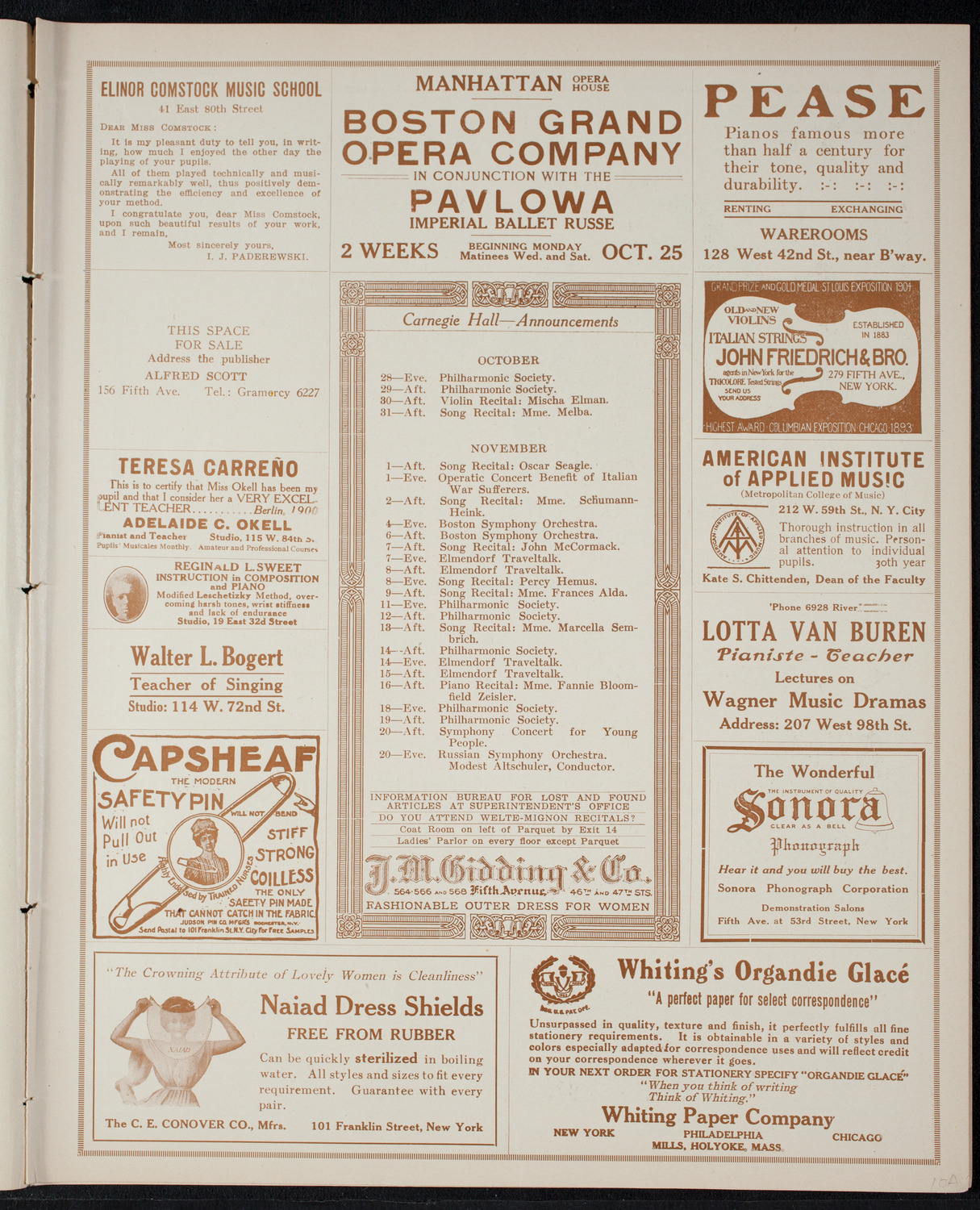 People's Symphony Concert, October 24, 1915, program page 3