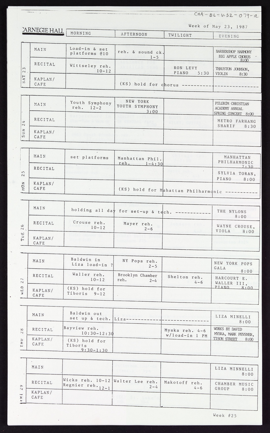 Carnegie Hall Booking Ledger, volume 32, page 79a