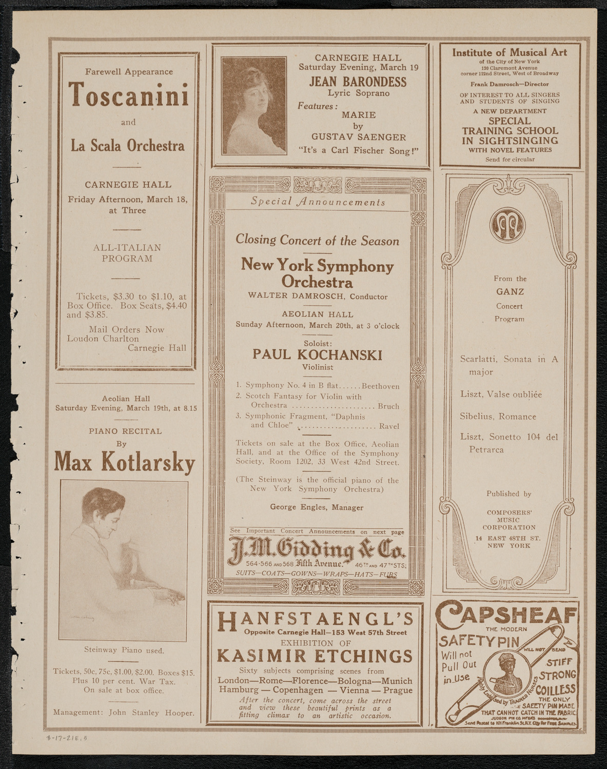 Boston Symphony Orchestra, March 17, 1921, program page 9