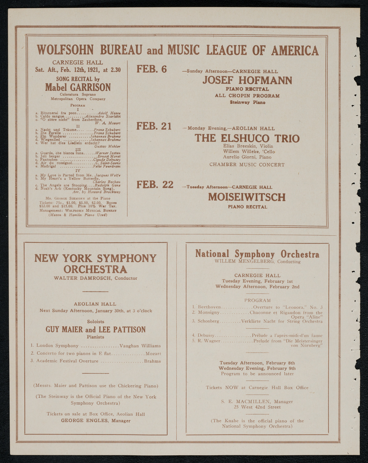 New York Philharmonic, January 27, 1921, program page 8