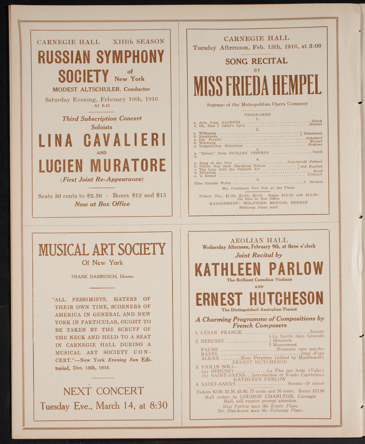 New York Philharmonic, February 5, 1916, program page 10