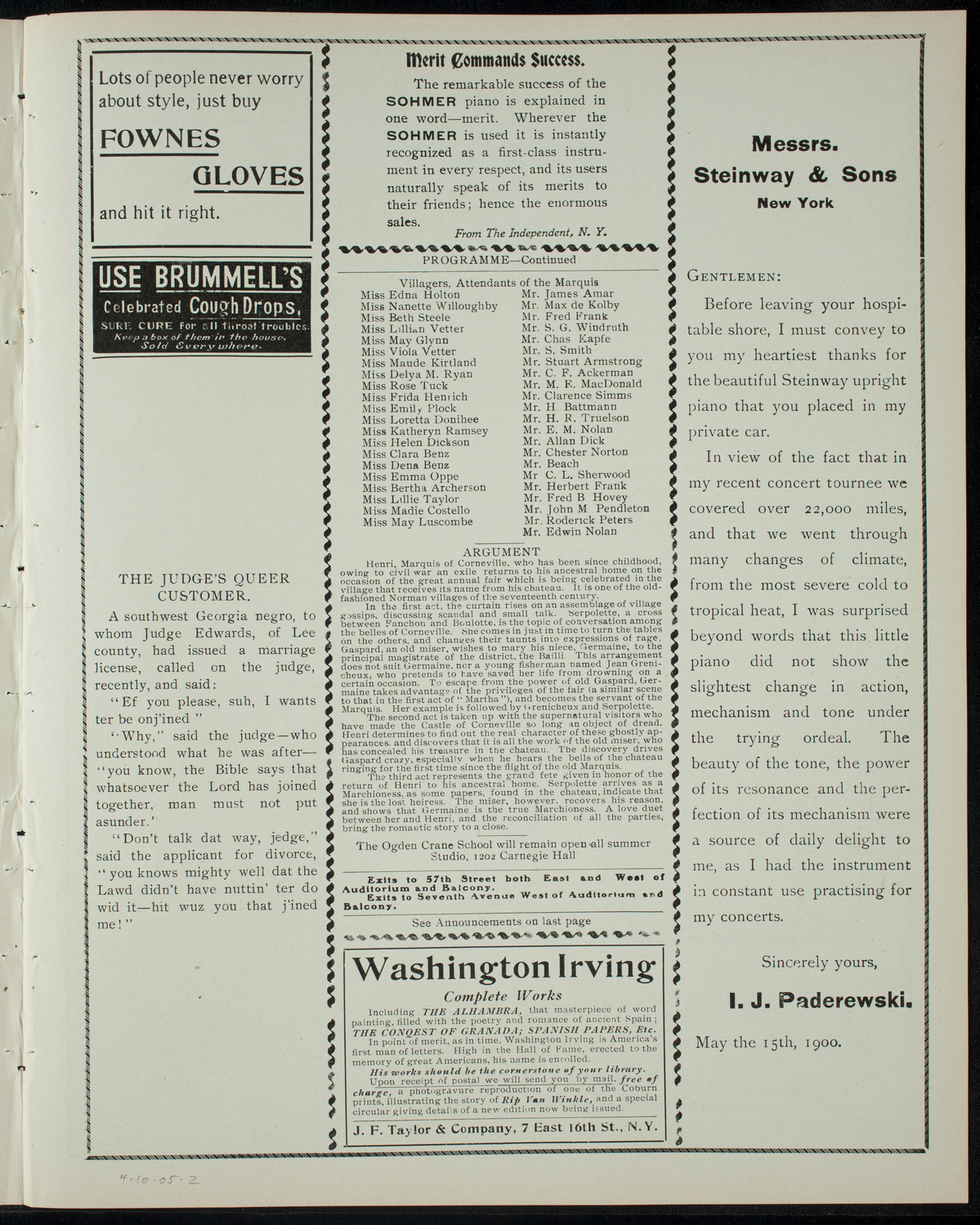 Ogden Crane School of Opera, April 10, 1905, program page 3