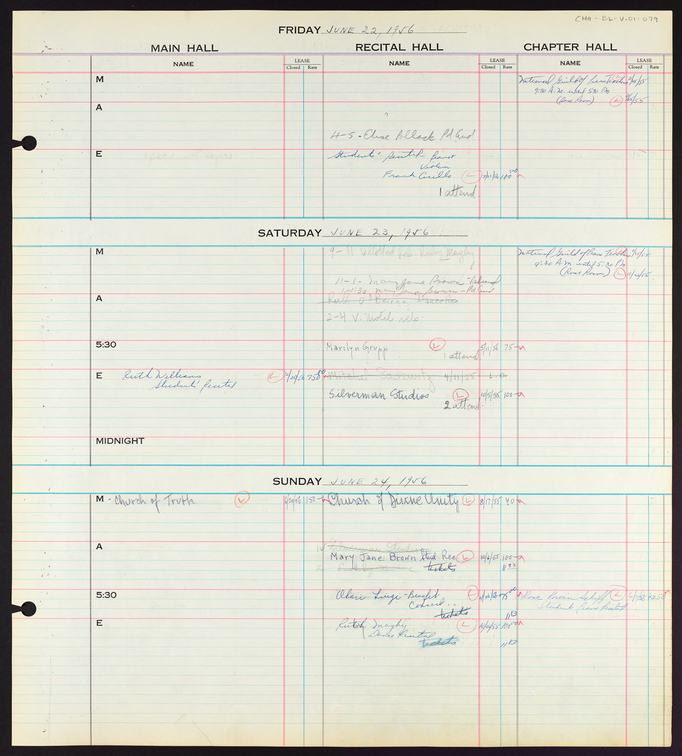 Carnegie Hall Booking Ledger, volume 1, page 79