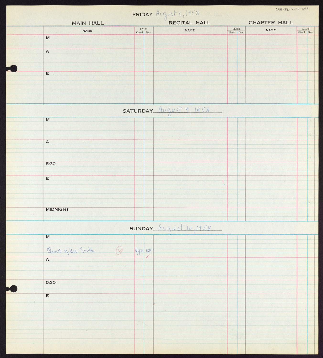 Carnegie Hall Booking Ledger, volume 3, page 93