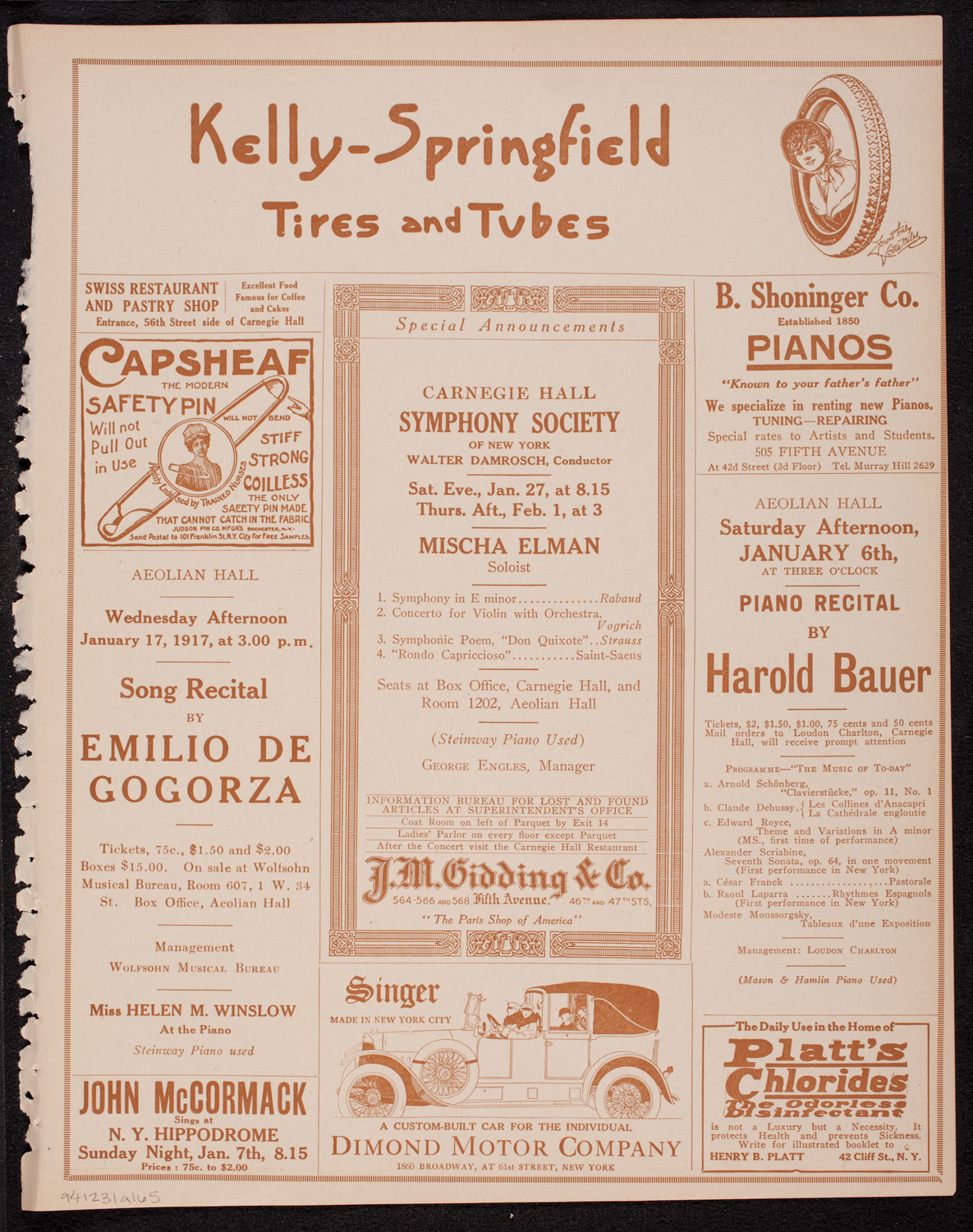 Fritz Kreisler, Violin, December 31, 1916, program page 9