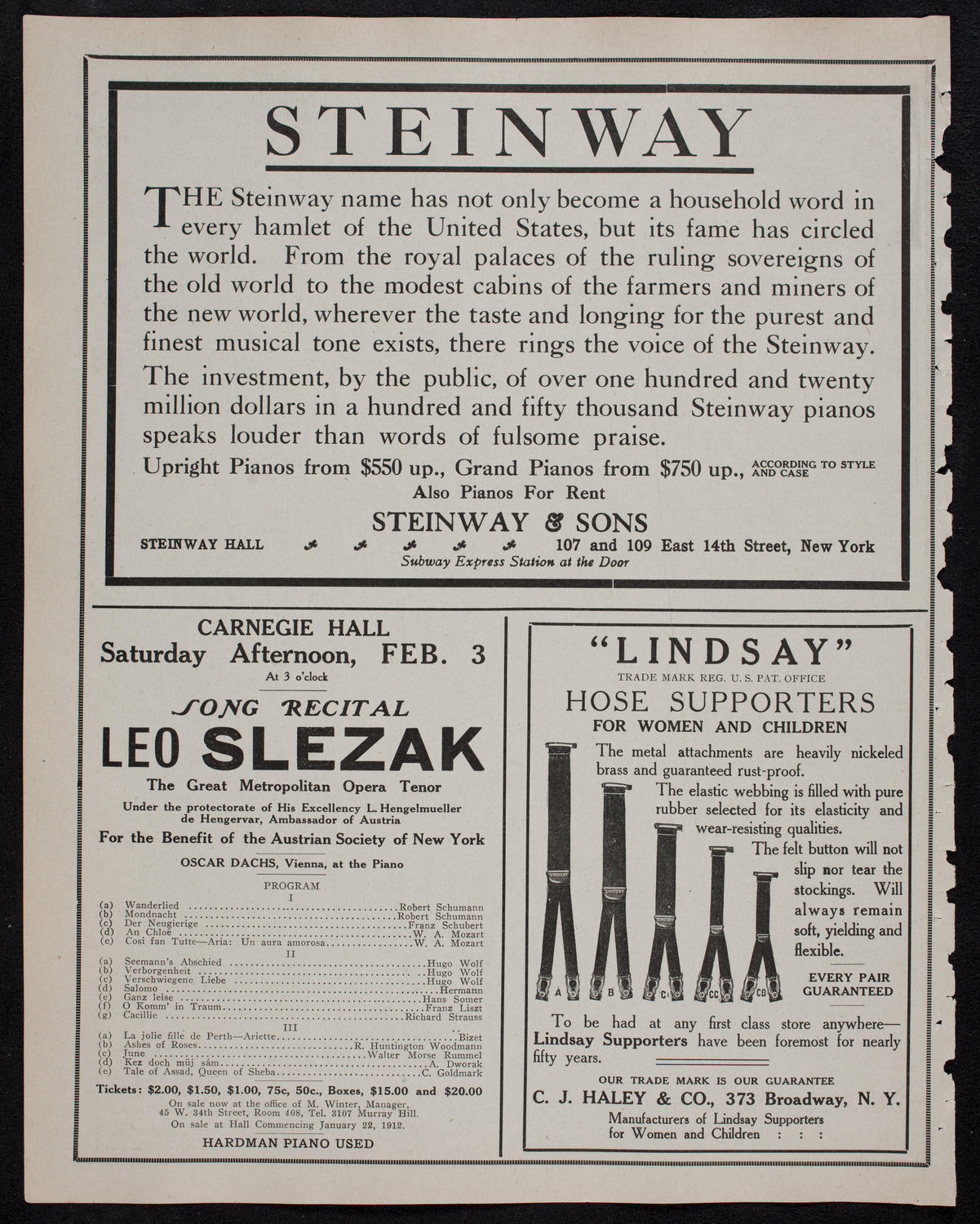 Harold Bauer, Piano, January 17, 1912, program page 4