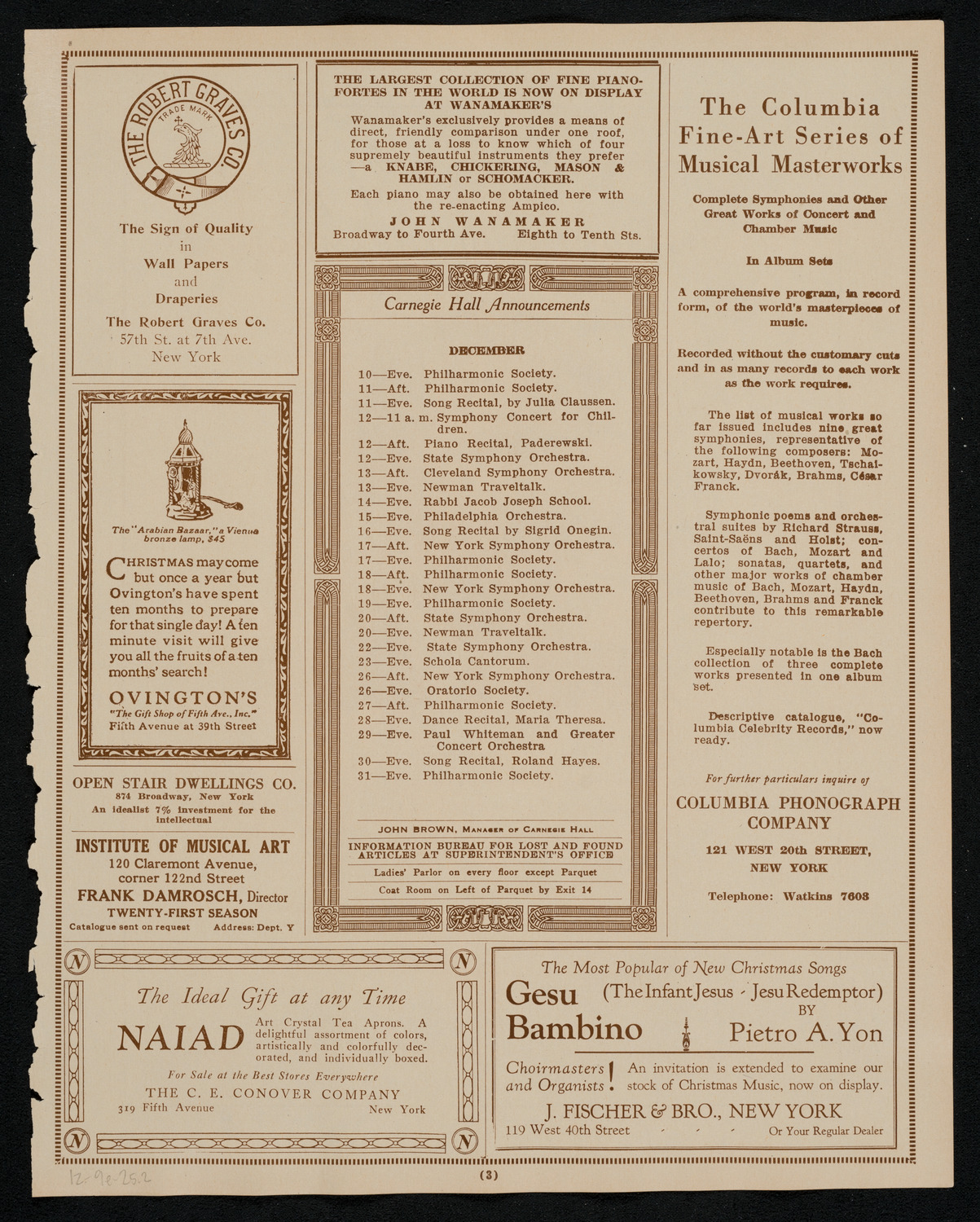 State Symphony Orchestra of New York, December 9, 1925, program page 3