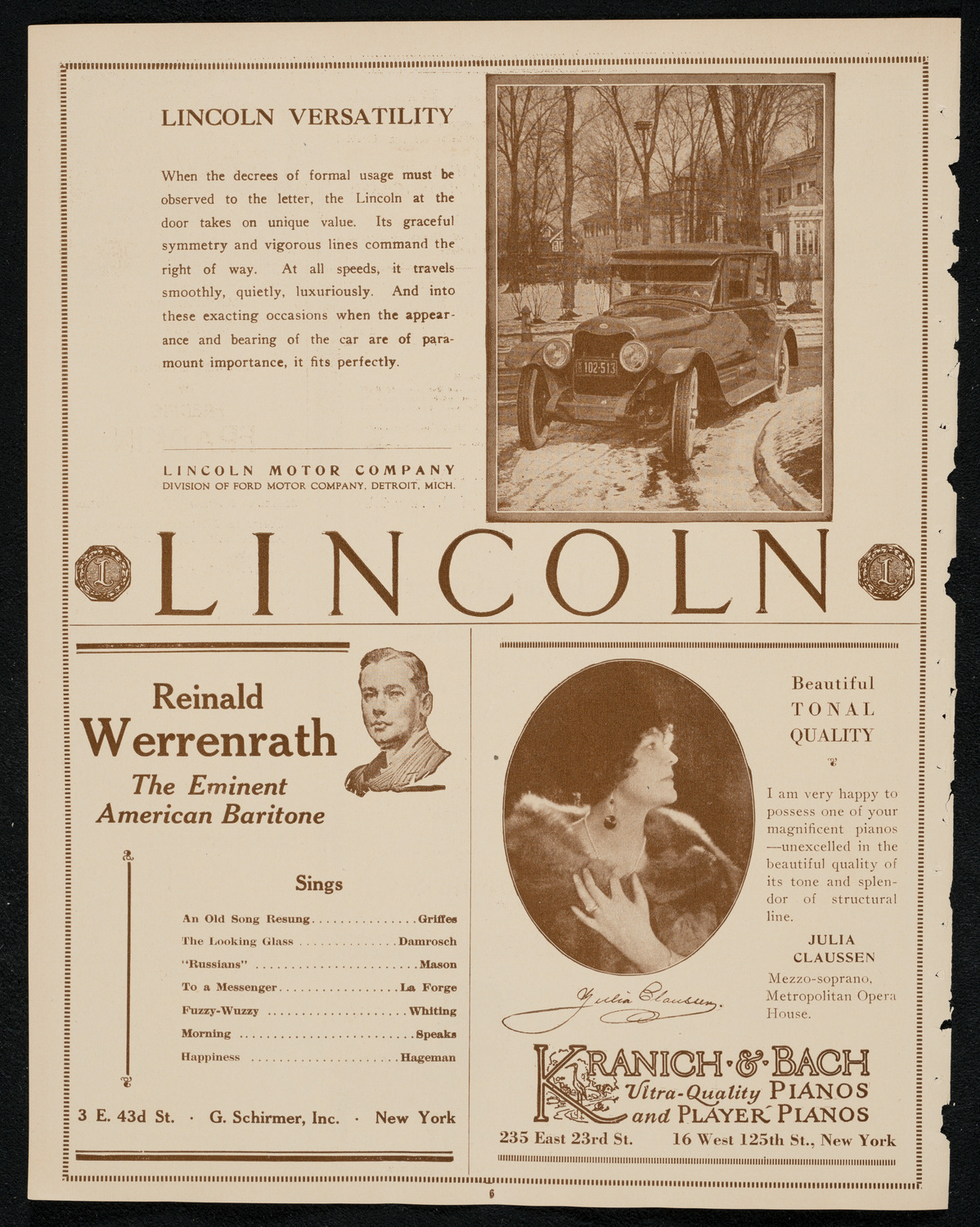 Lecture-Concert by Dr. G. Arthur Gayer, Mme. Wolf Rashkis, Alfredo Oswald, and Sepp Morscher, February 9, 1924, program page 6