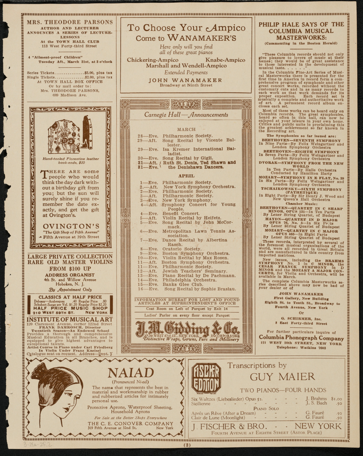 Josef Hofmann, Piano, March 28, 1925, program page 3