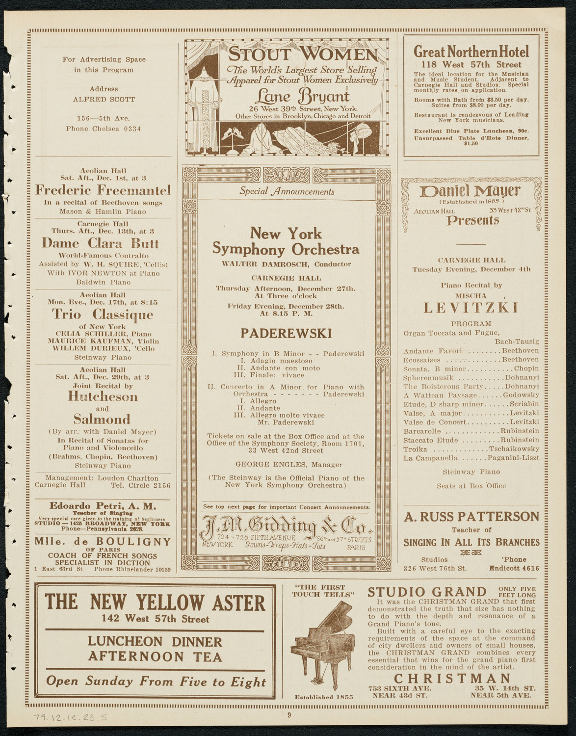 New York Philharmonic, December 1, 1923, program page 9