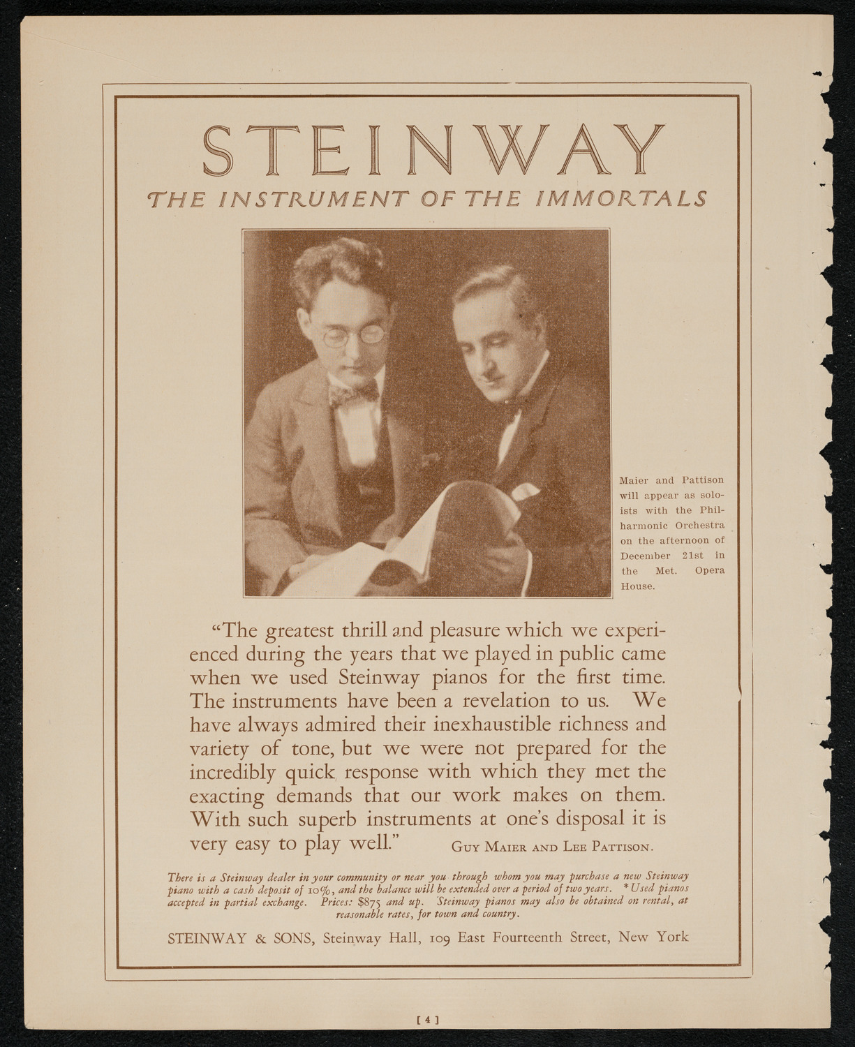 New York Symphony Orchestra, December 19, 1924, program page 4