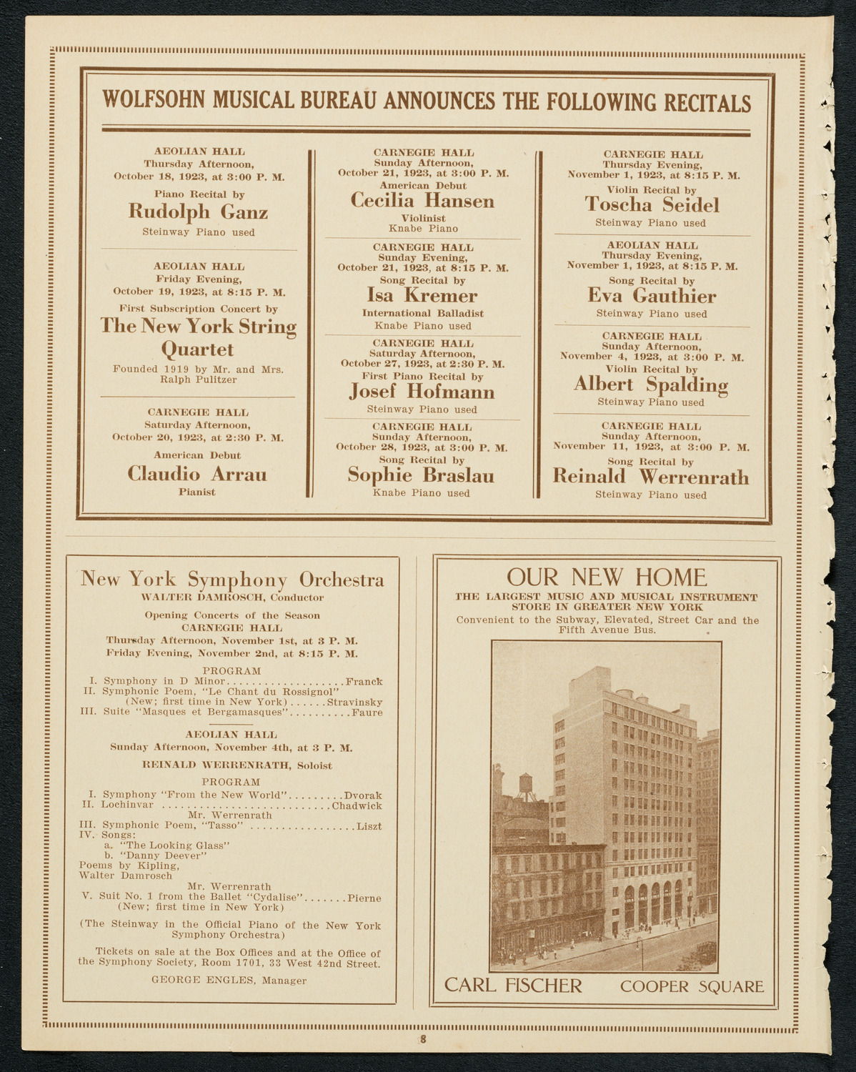 State Symphony Orchestra of New York, October 10, 1923, program page 8