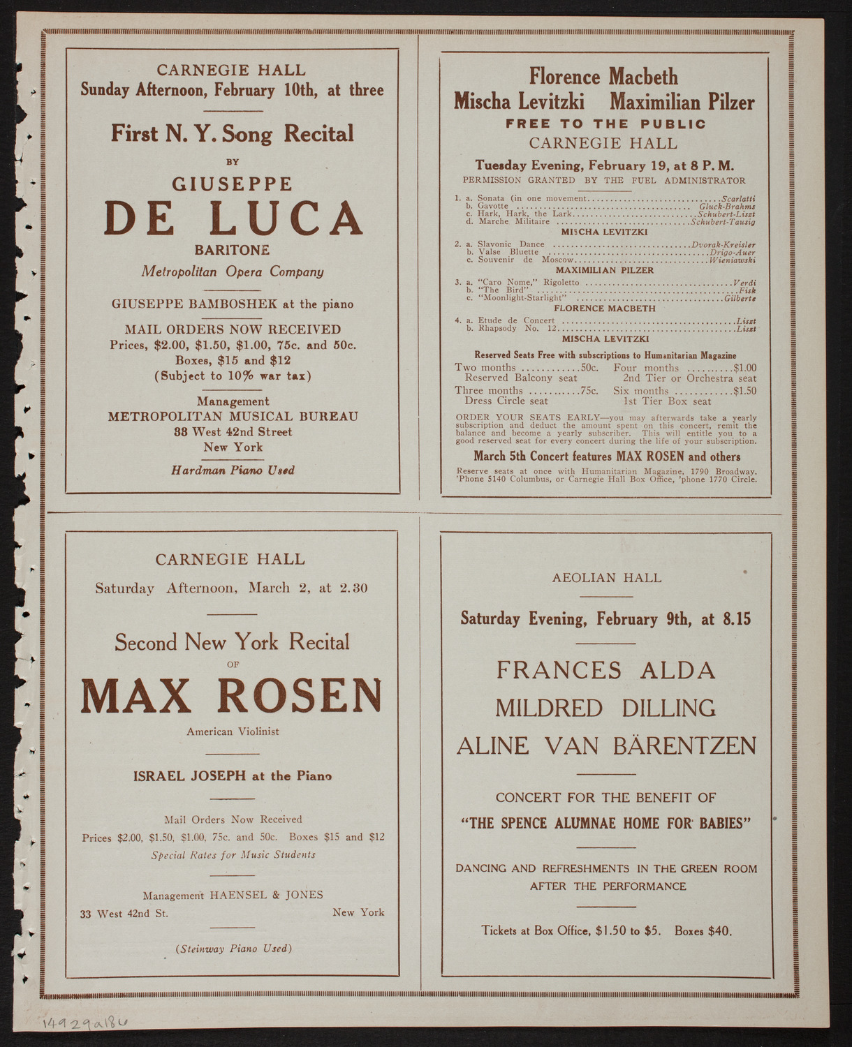 Alma Gluck, Soprano, February 9, 1918, program page 11