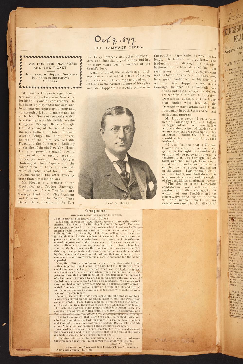 Isaac Hopper Scrapbook, page 64: 1896-1897