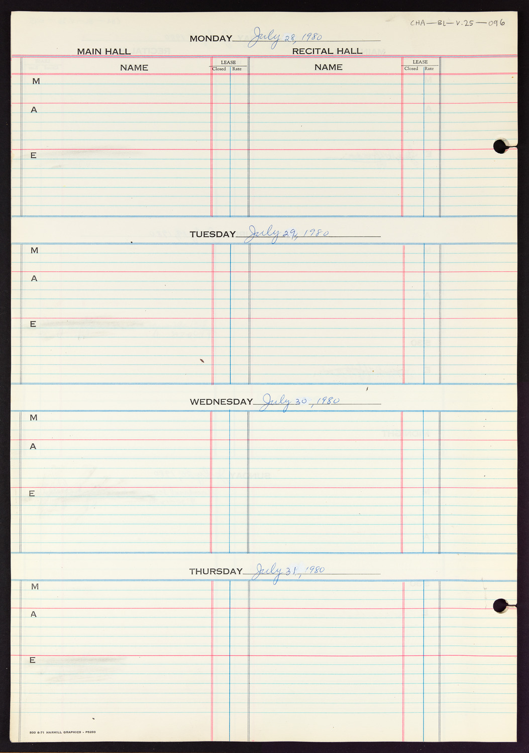 Carnegie Hall Booking Ledger, volume 25, page 96