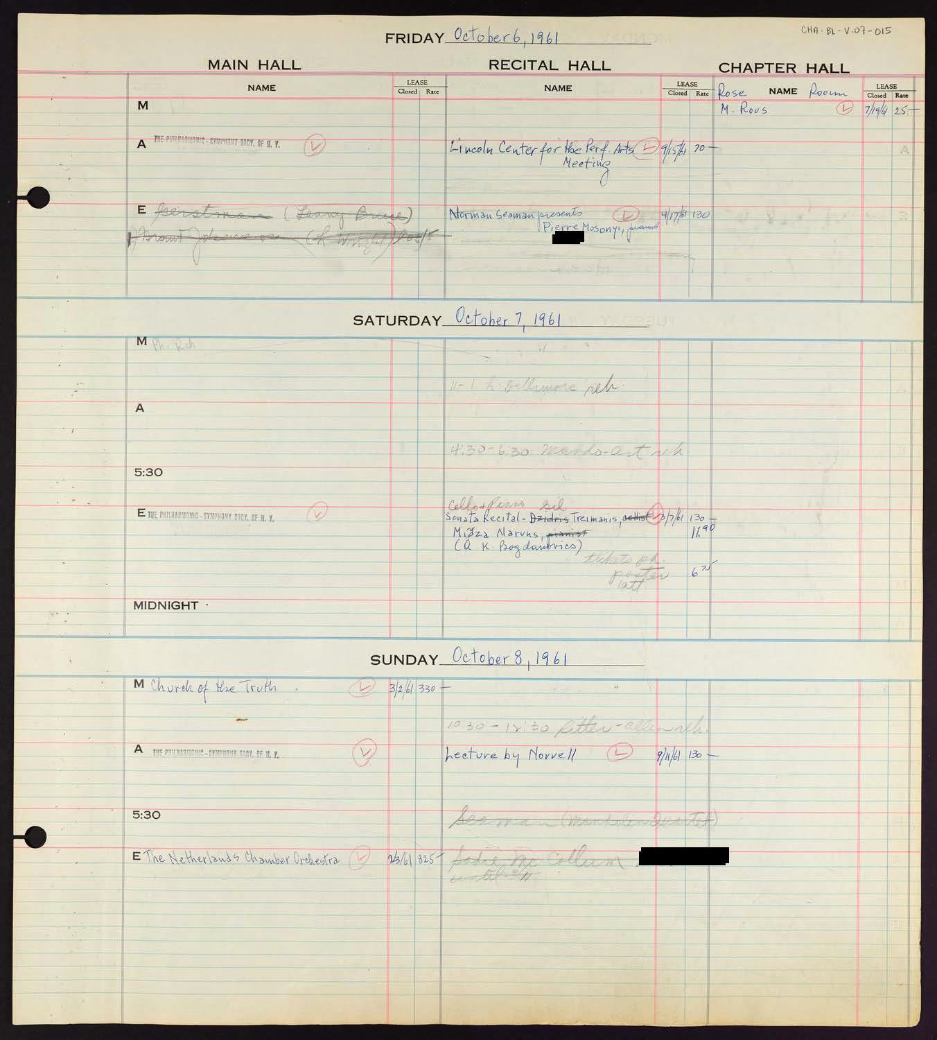 Carnegie Hall Booking Ledger, volume 7, page 15