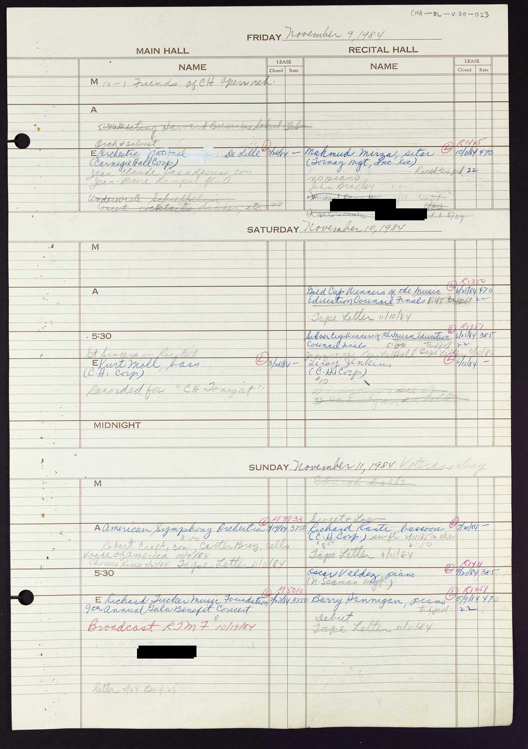 Carnegie Hall Booking Ledger, volume 30, page 23