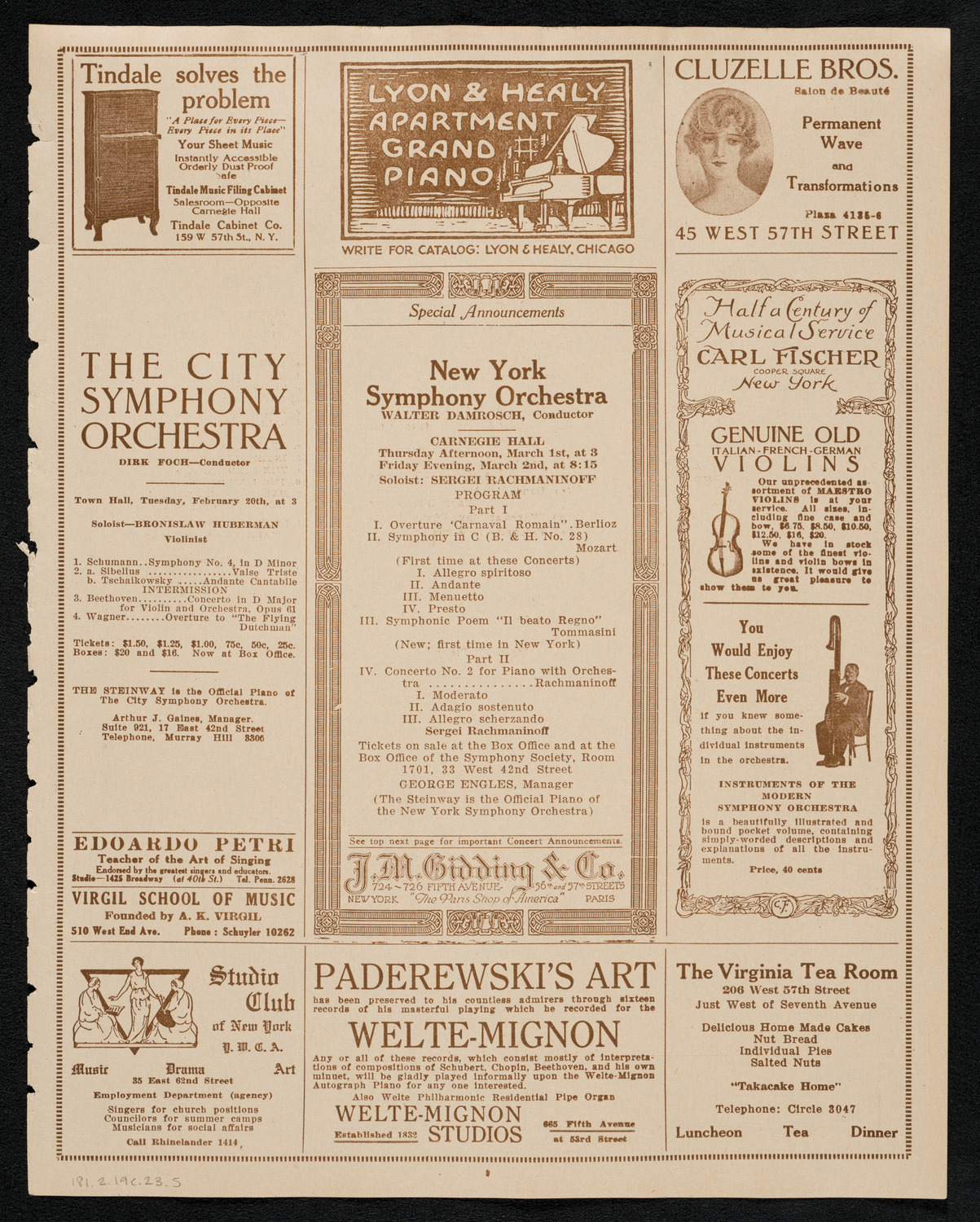 City Symphony Orchestra, February 19, 1923, program page 9