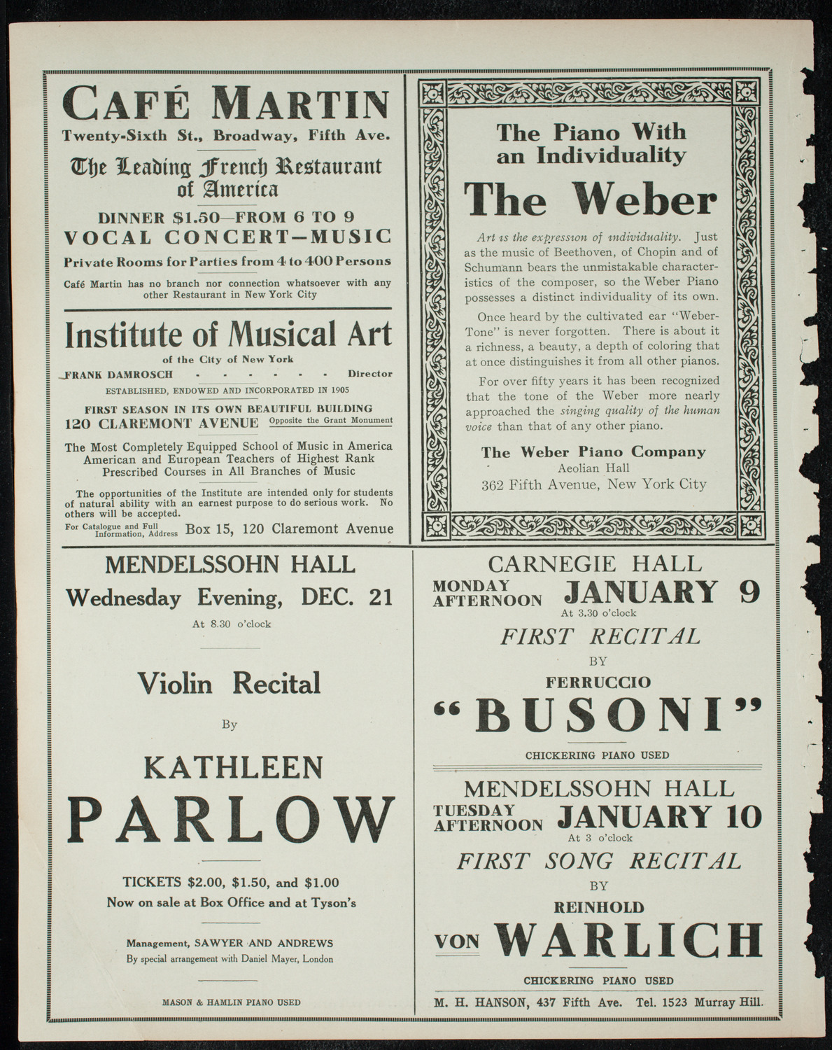 New York Philharmonic, December 13, 1910, program page 6