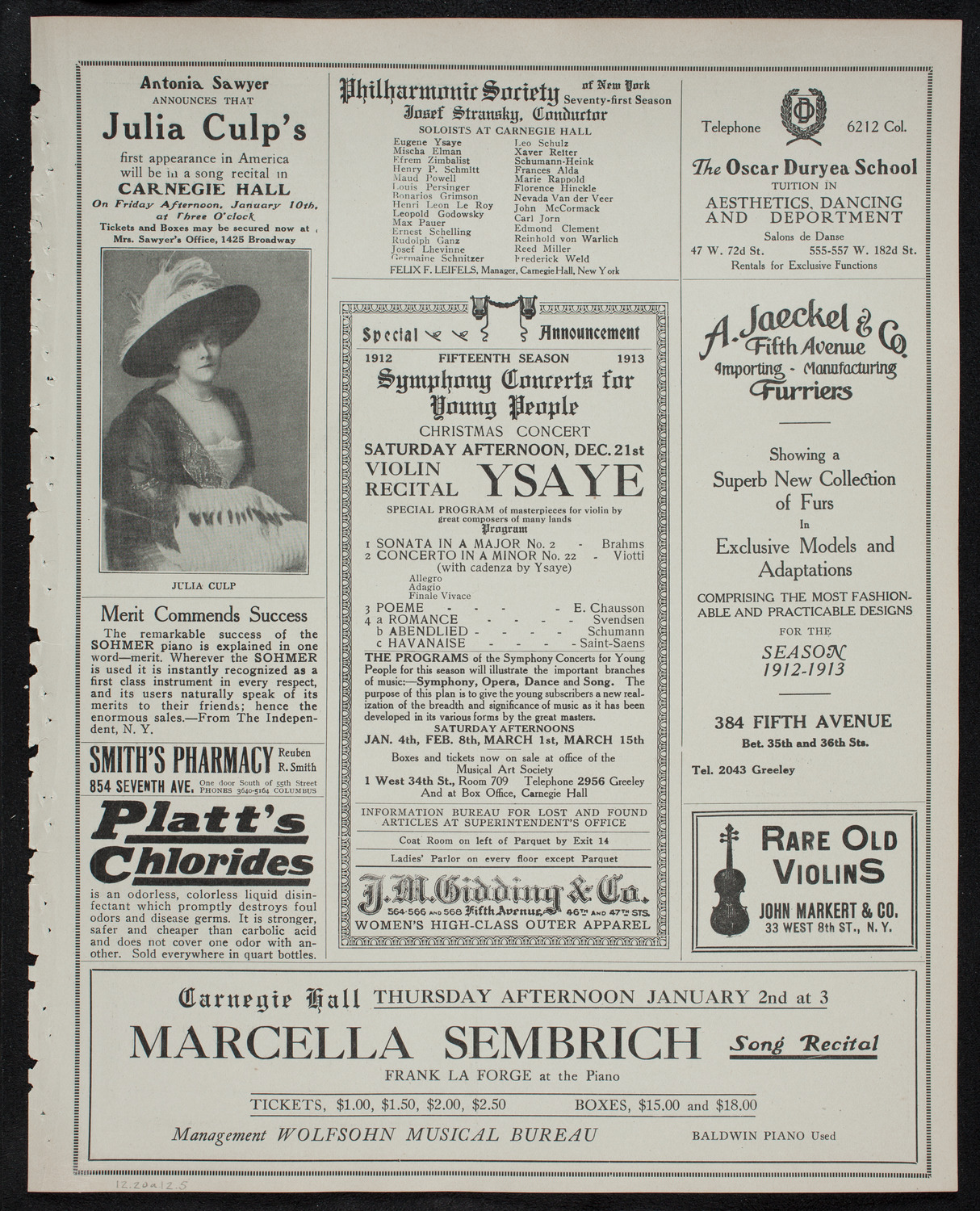 New York Philharmonic, December 20, 1912, program page 9