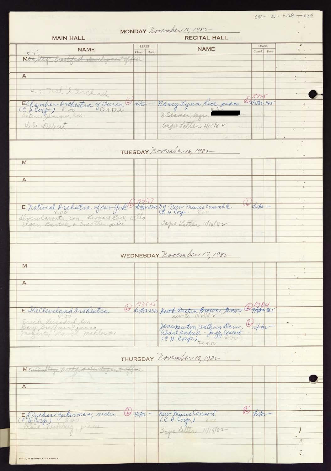 Carnegie Hall Booking Ledger, volume 28, page 28
