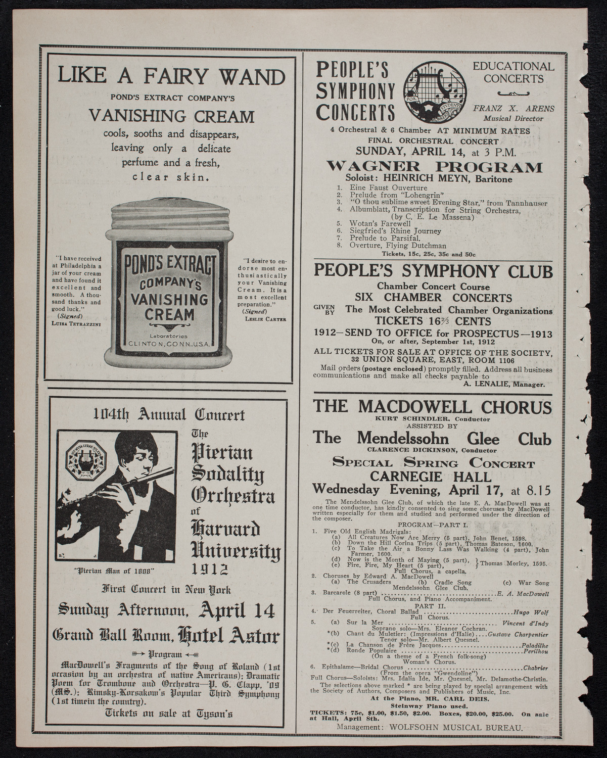 Royal Athenian String Orchestra, April 9, 1912, program page 8