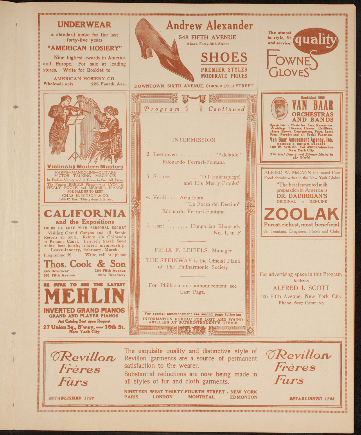 New York Philharmonic, December 18, 1914, program page 7