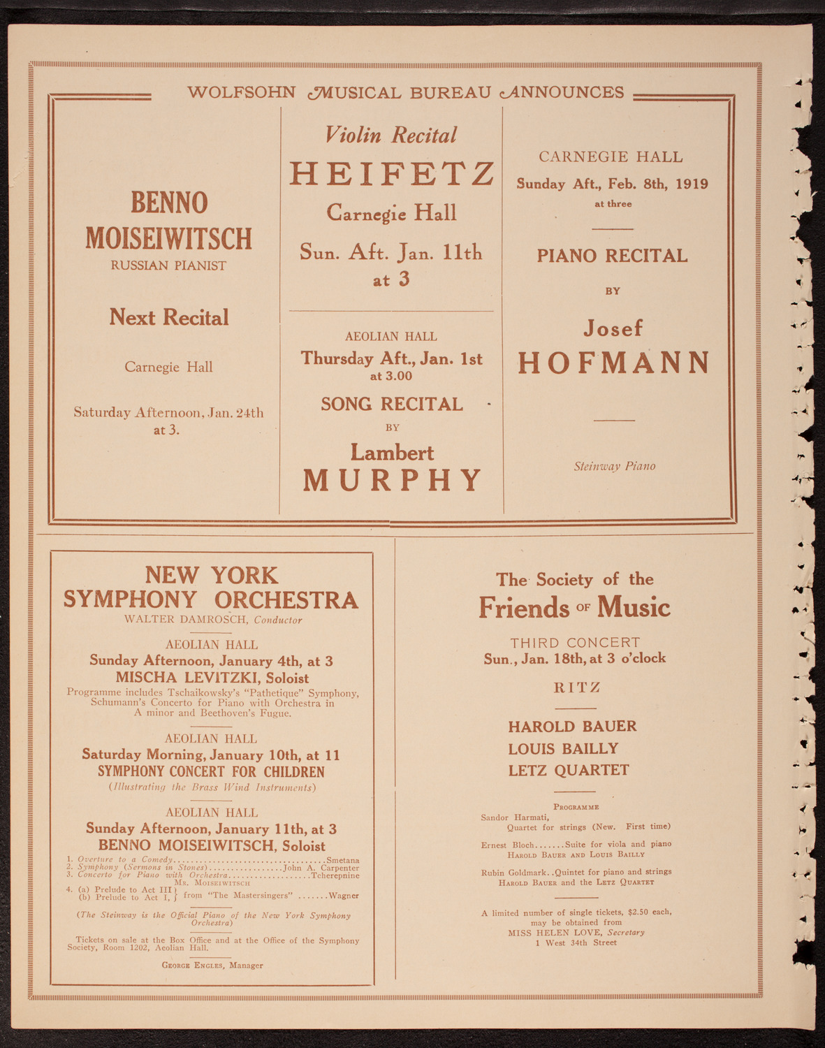 New Symphony Orchestra, December 28, 1919, program page 8