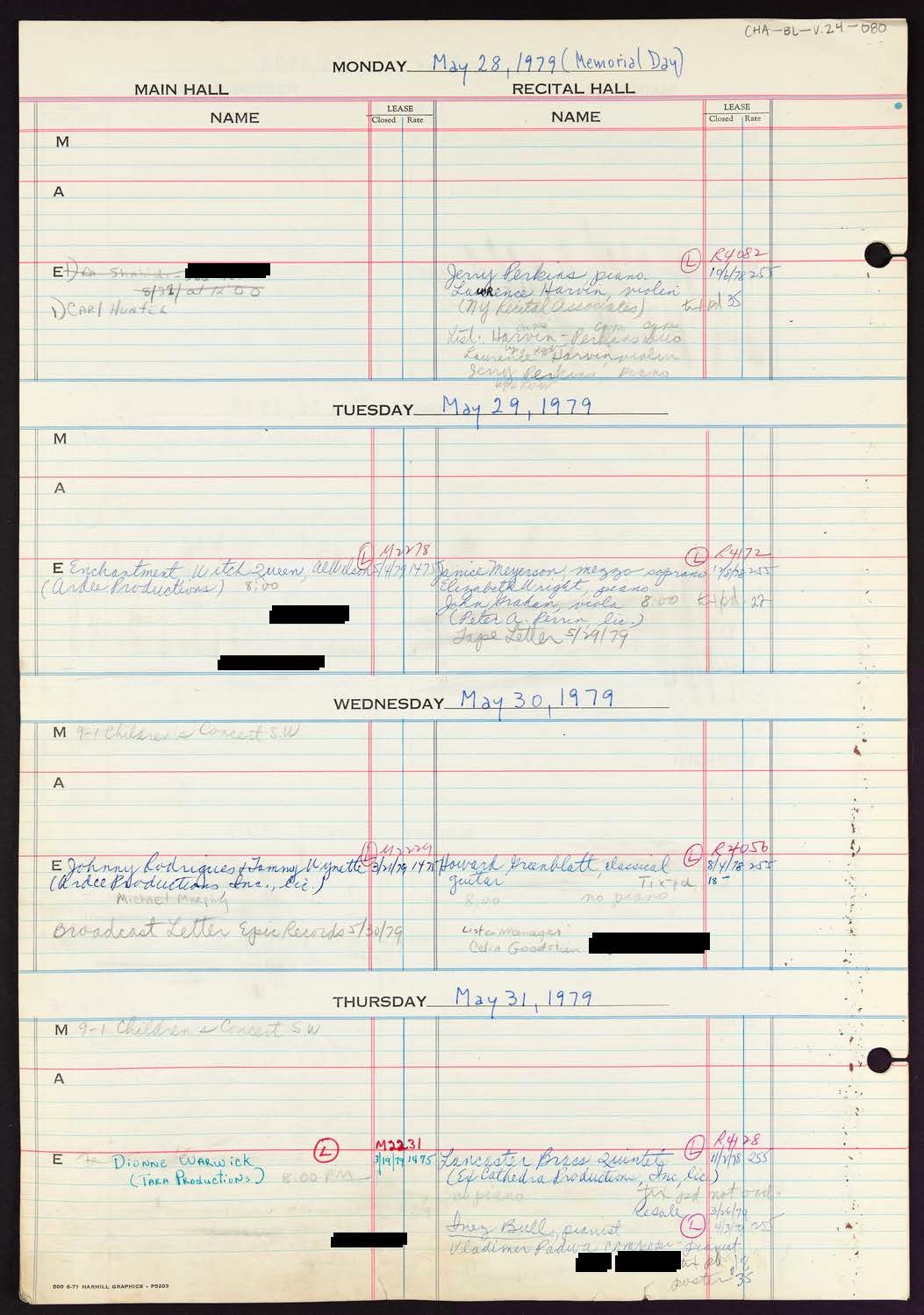 Carnegie Hall Booking Ledger, volume 24, page 80