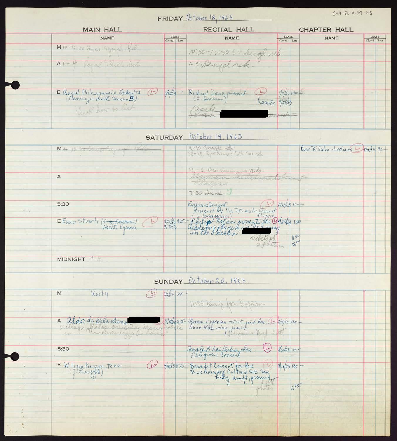 Carnegie Hall Booking Ledger, volume 9, page 15