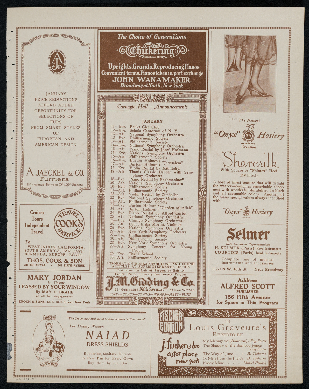 National Symphony Orchestra, January 11, 1921, program page 3