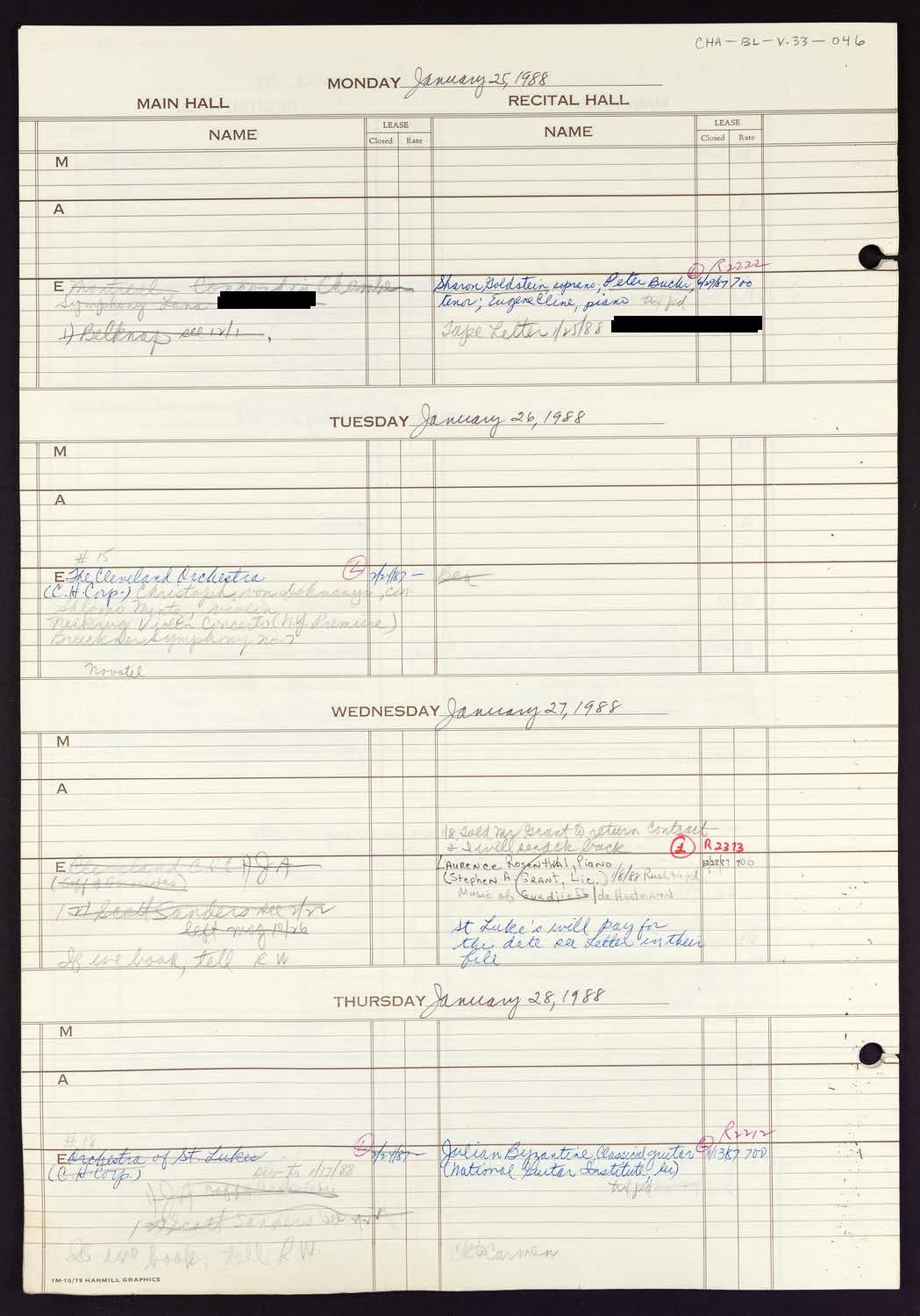 Carnegie Hall Booking Ledger, volume 33, page 46