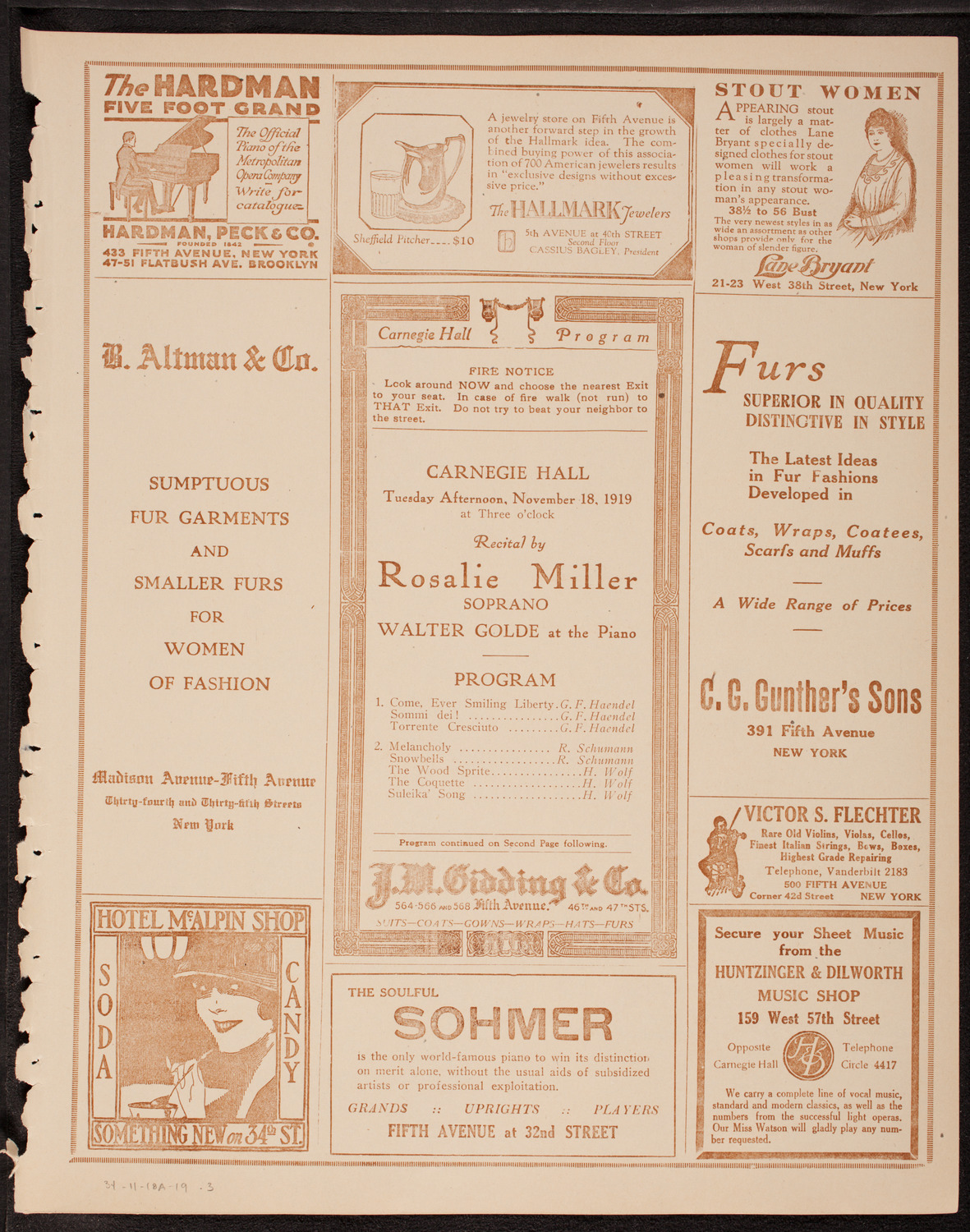 Rosalie Miller, Soprano, November 18, 1919, program page 5