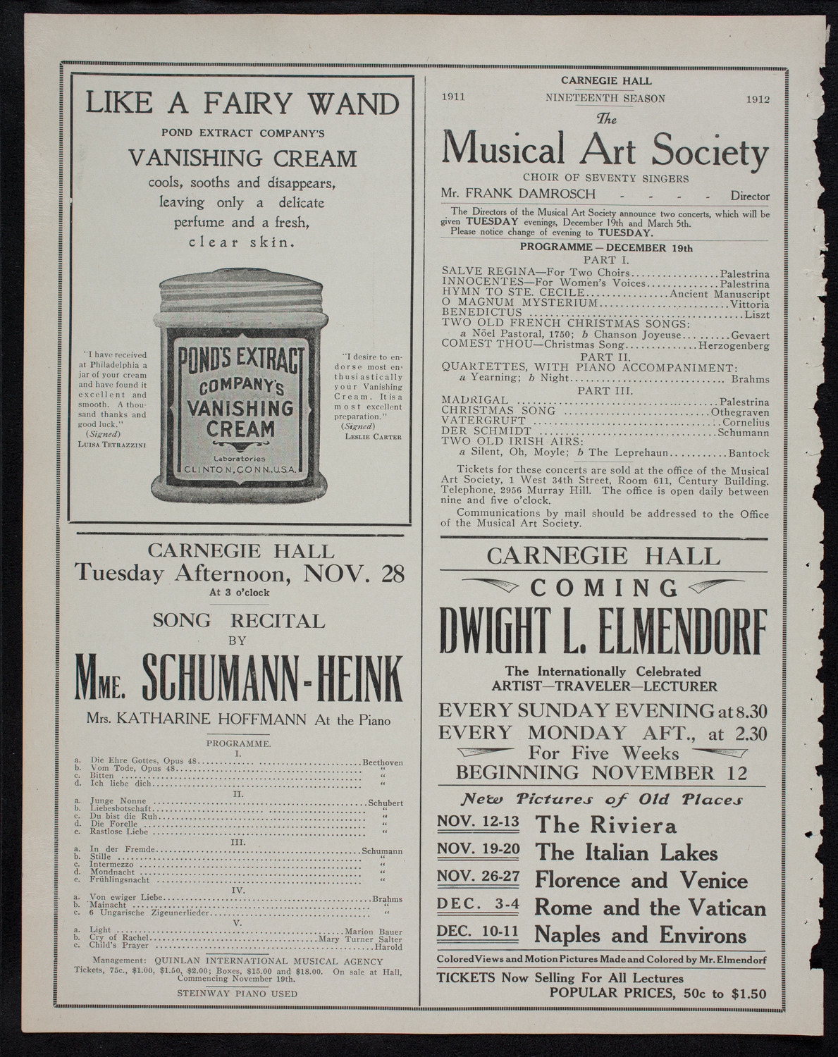 Efrem Zimbalist, Violin, November 10, 1911, program page 8