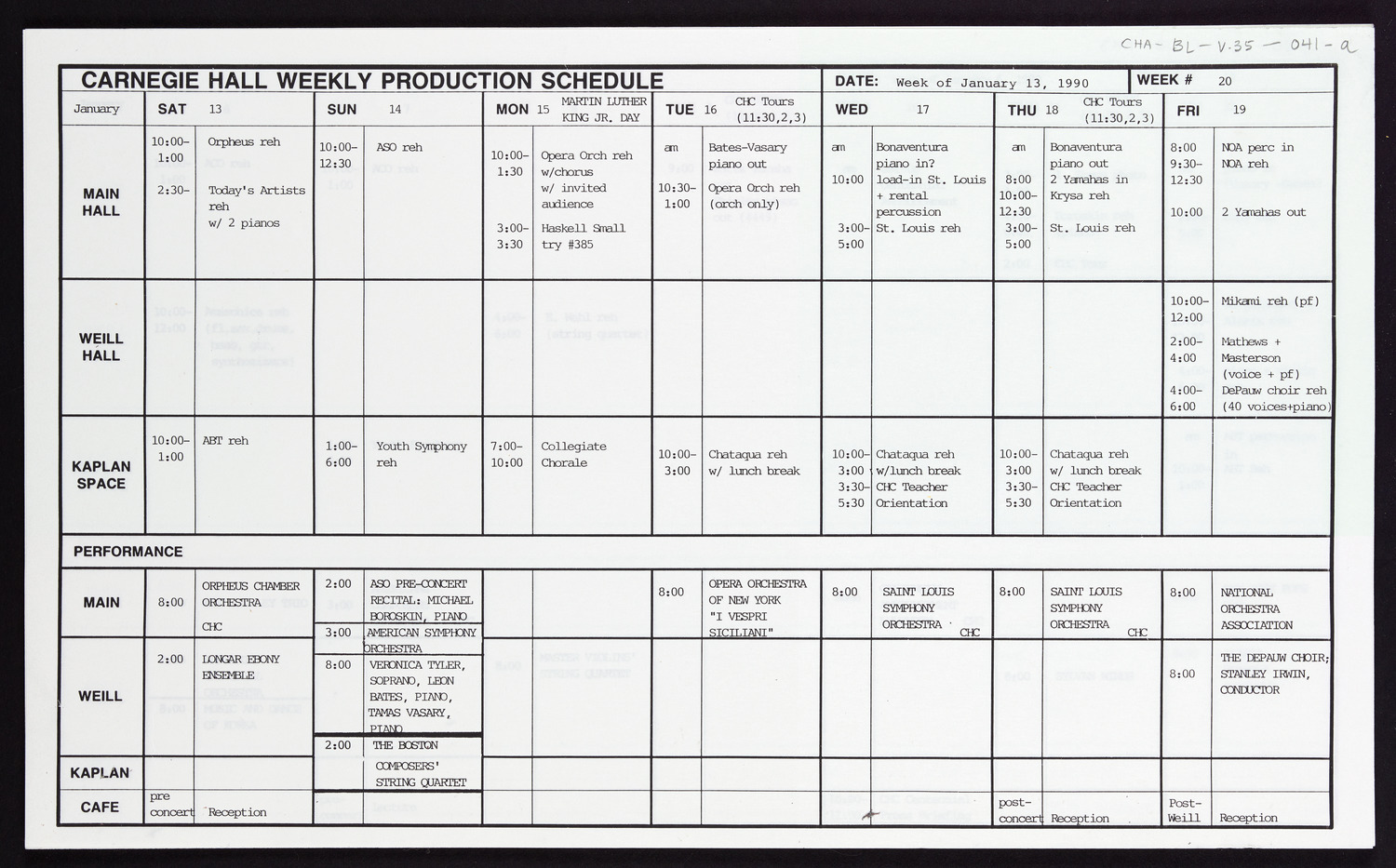 Carnegie Hall Booking Ledger, volume 35, page 41a