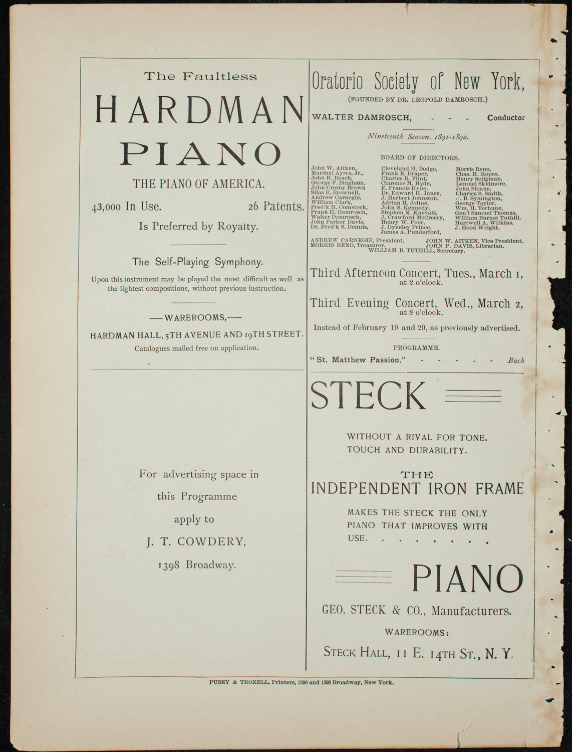 Beethoven String Quartet, January 14, 1892, program page 12