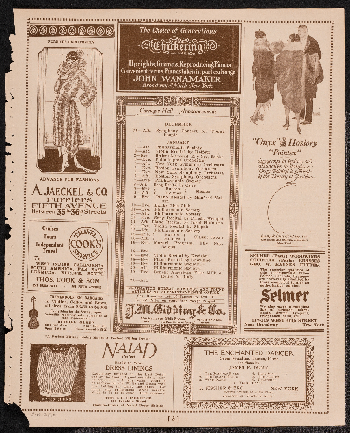 New York Symphony Orchestra, December 30, 1921, program page 3