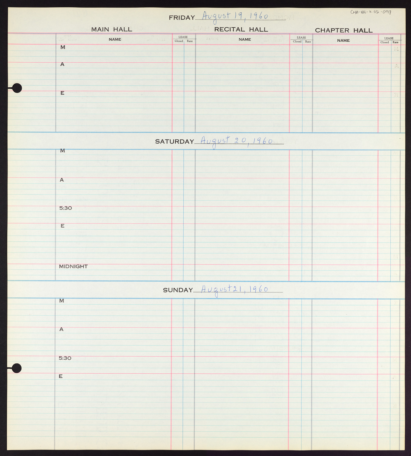 Carnegie Hall Booking Ledger, volume 5, page 97