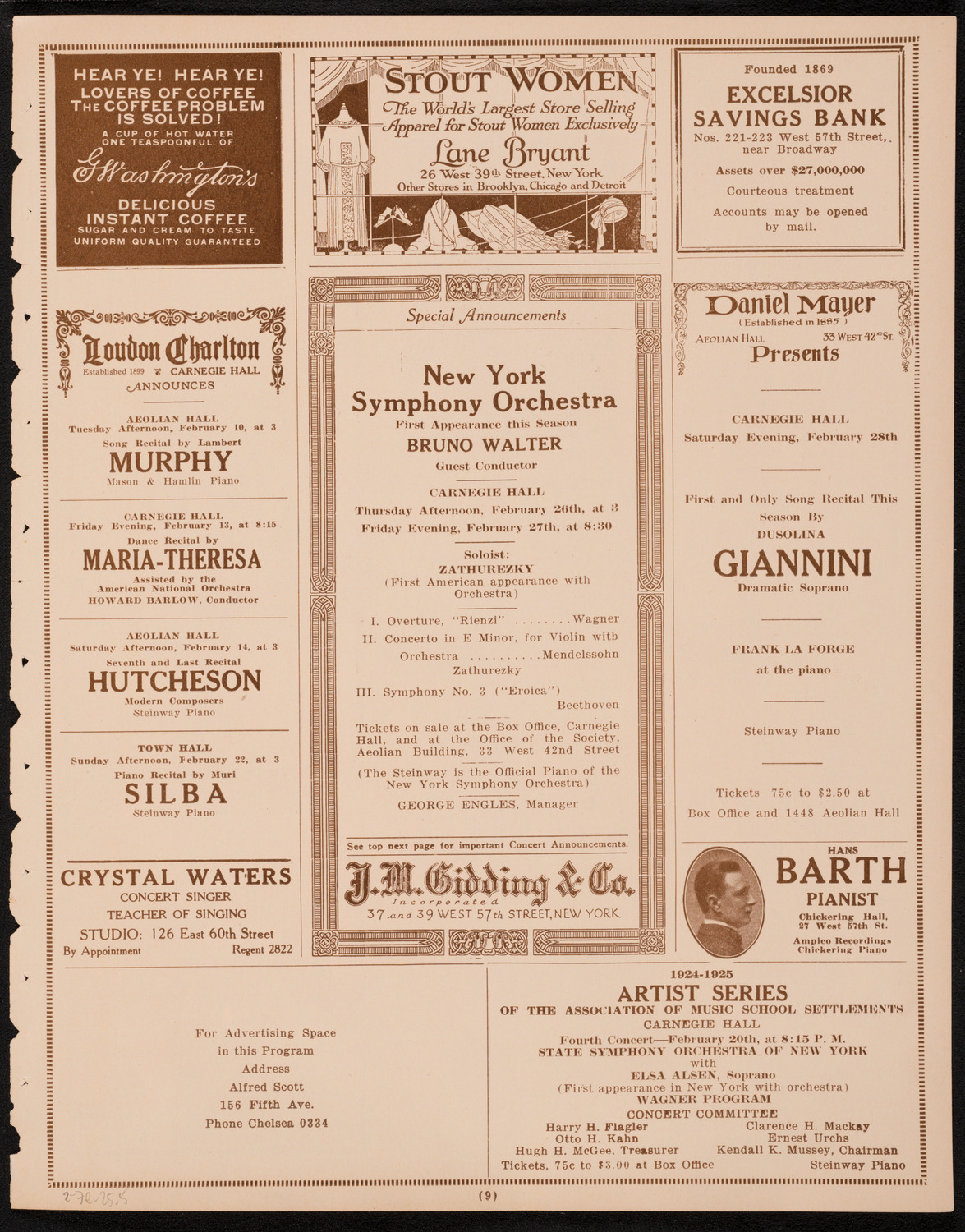 Concert presented by the Jewish National Workers' Alliance, New York City Committee, February 7, 1925, program page 9
