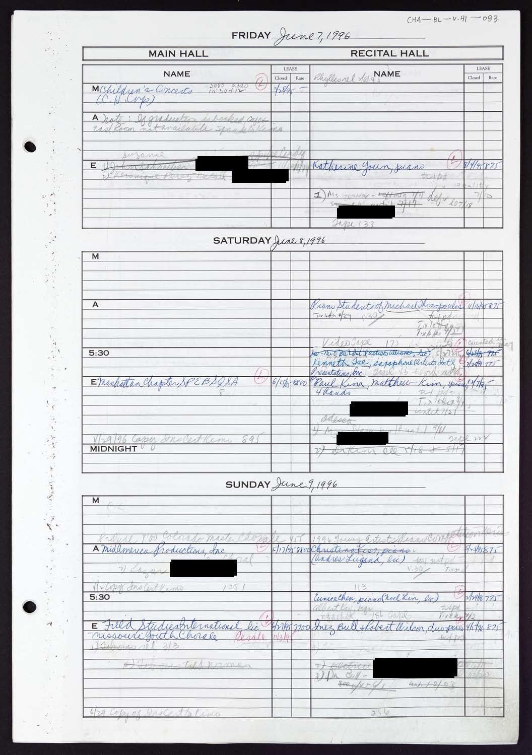 Carnegie Hall Booking Ledger, volume 41, page 83