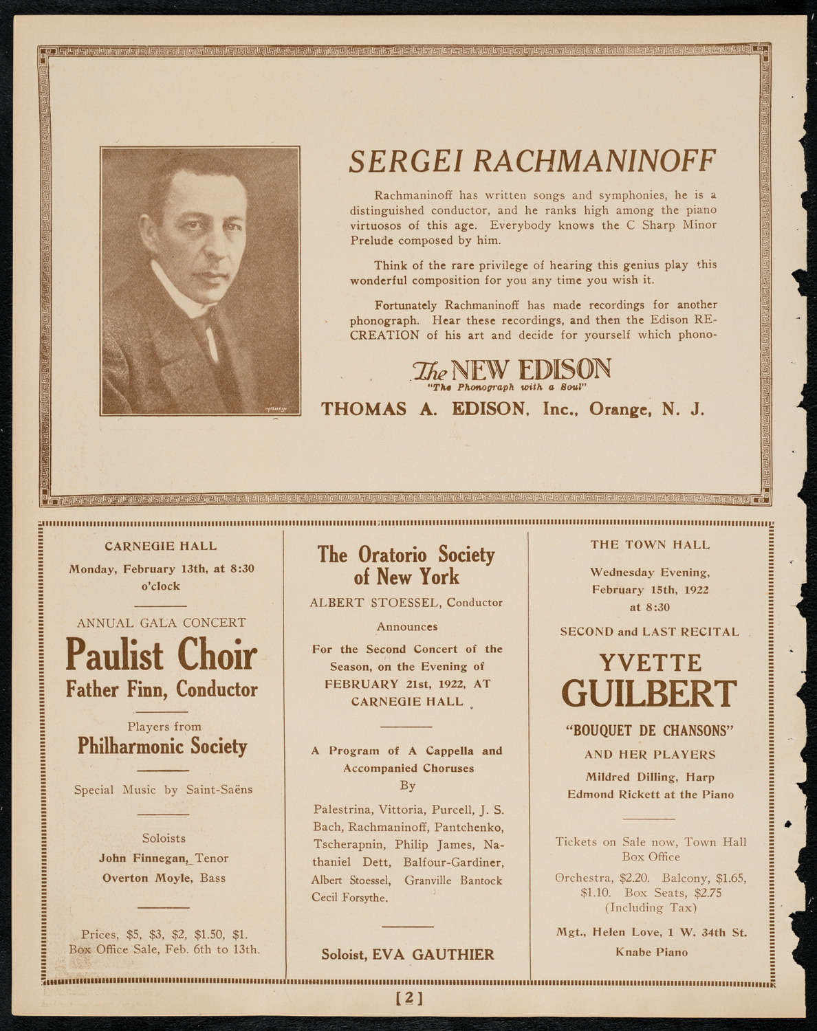 New York Philharmonic, February 10, 1922, program page 2