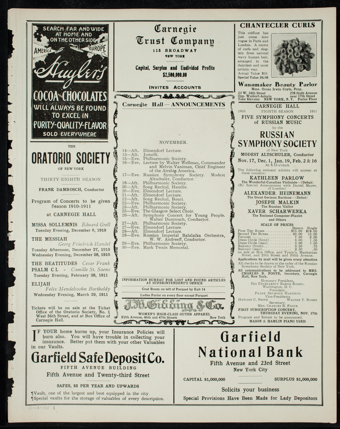 Elmendorf Lecture: London, November 13, 1910, program page 3