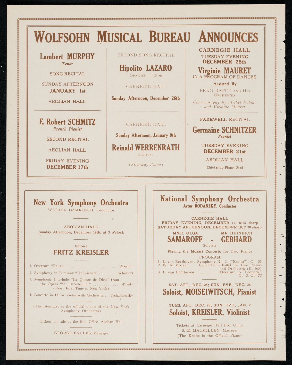 Mischa Levitzki, Piano, December 15, 1920, program page 8