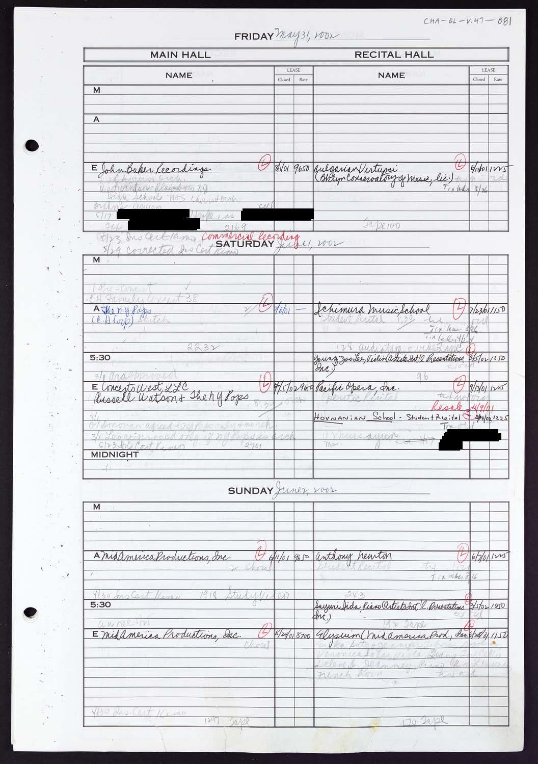 Carnegie Hall Booking Ledger, volume 47, page 81