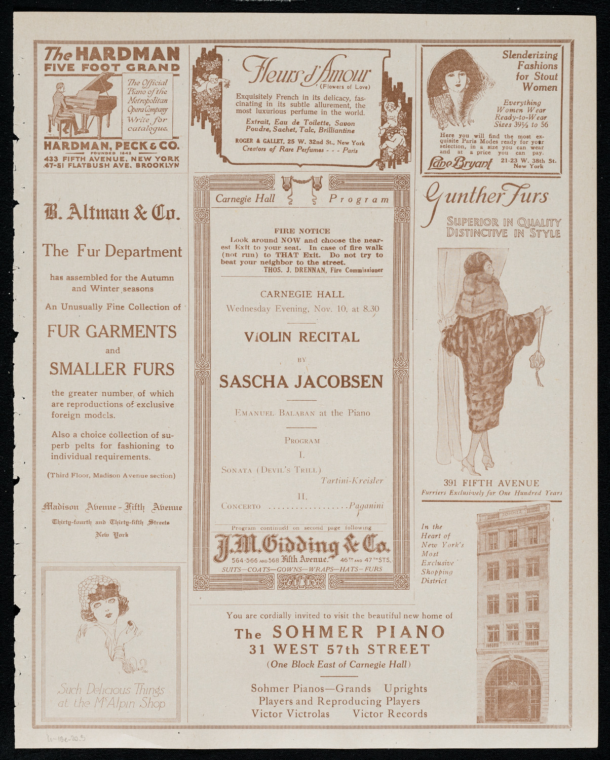 Sascha Jacobsen, Violin, November 10, 1920, program page 5