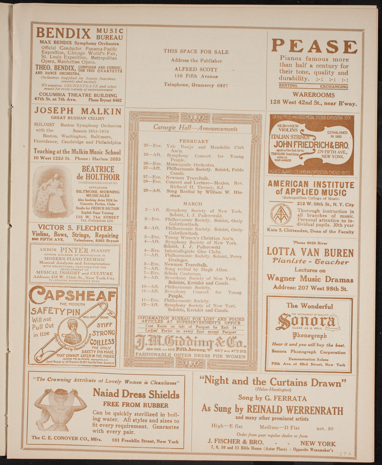 New York Philharmonic, February 25, 1916, program page 3