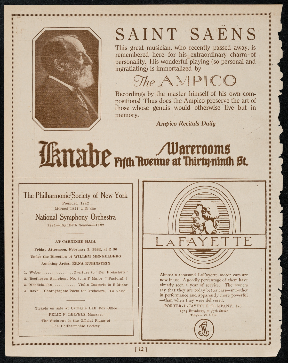 Society of the Friends of Music, February 1, 1922, program page 12