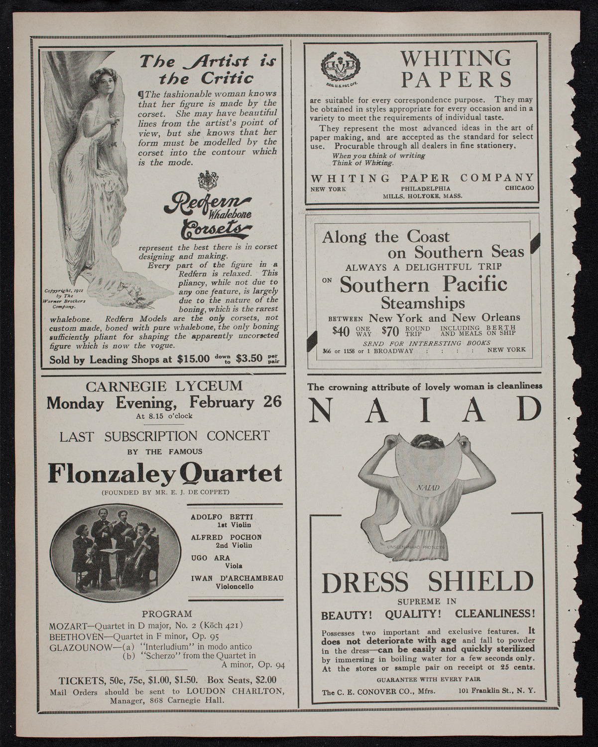 Efrem Zimbalist, Violin, February 17, 1912, program page 2